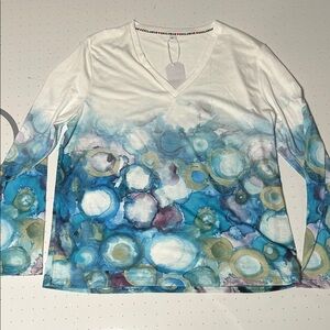Elegant V-Neck Watercolor Long Sleeve Top